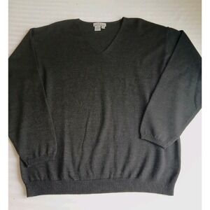 Eddie Bauer Sweater Mens XXL 100 Wool V Neck Solid Black Vintage 90s Classic